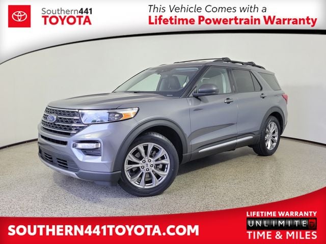 2023 Ford Explorer XLT in Gray Metallic — front three-quarter view