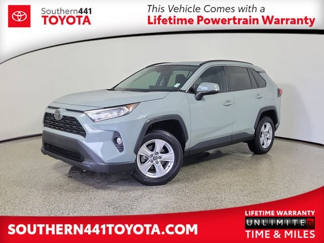 2021 Toyota RAV4 XLE in Lunar Rock/Ice Edge Roof — front three-quarter view