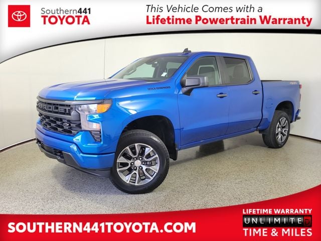 2023 Chevrolet Silverado 1500 Custom in Glacier Blue Metallic — front three-quarter view