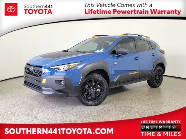 2024 Subaru Crosstrek Wilderness in Geyser Blue Pearl — front three-quarter view