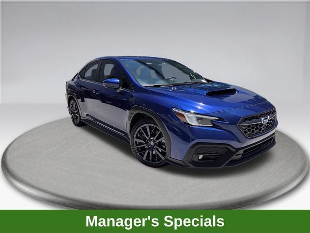 2023 Subaru WRX Limited in Sapphire Blue — front three-quarter view